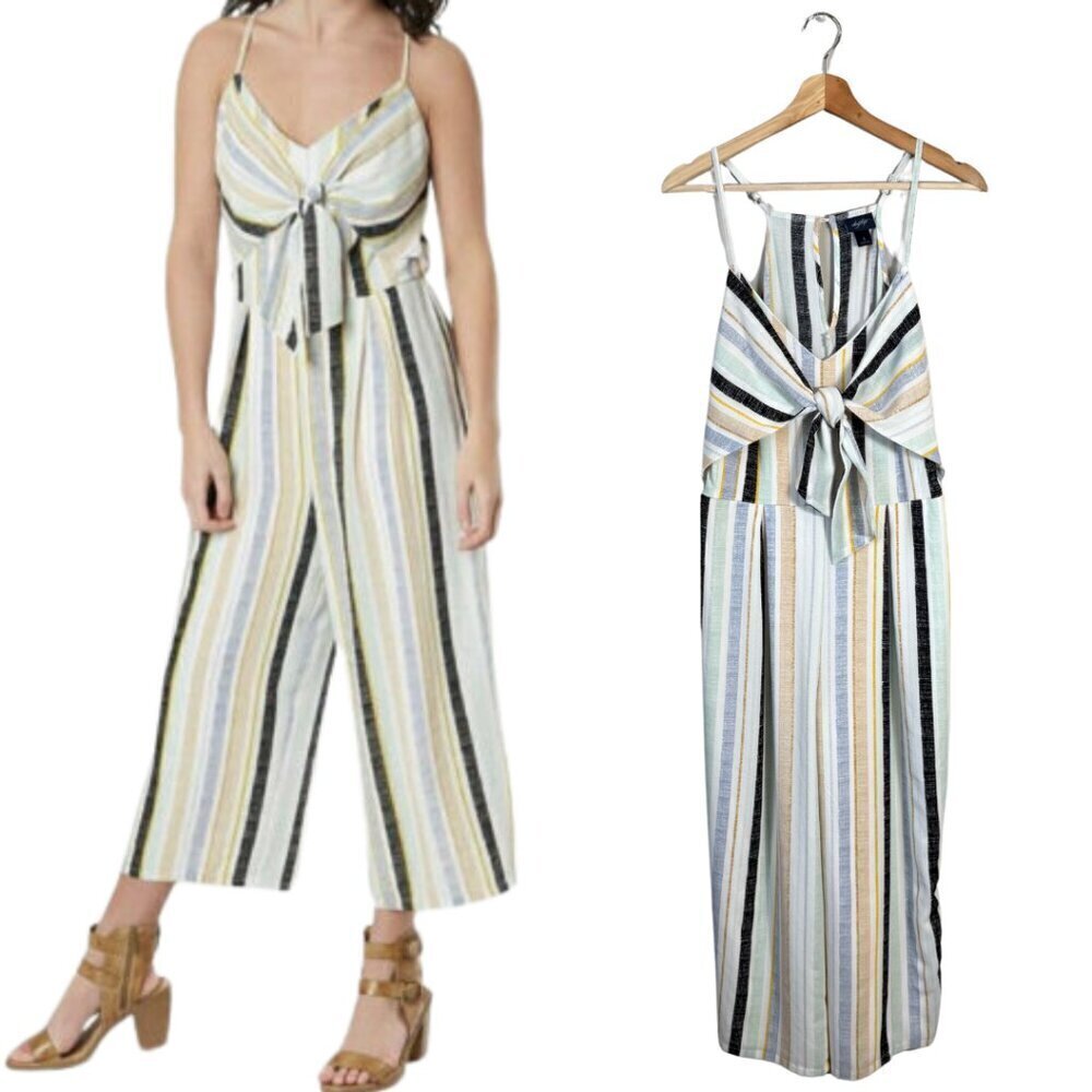Daytrip Striped Wide Leg Jumpsuit Women's Small Multicolor Sleeveless Tie Front